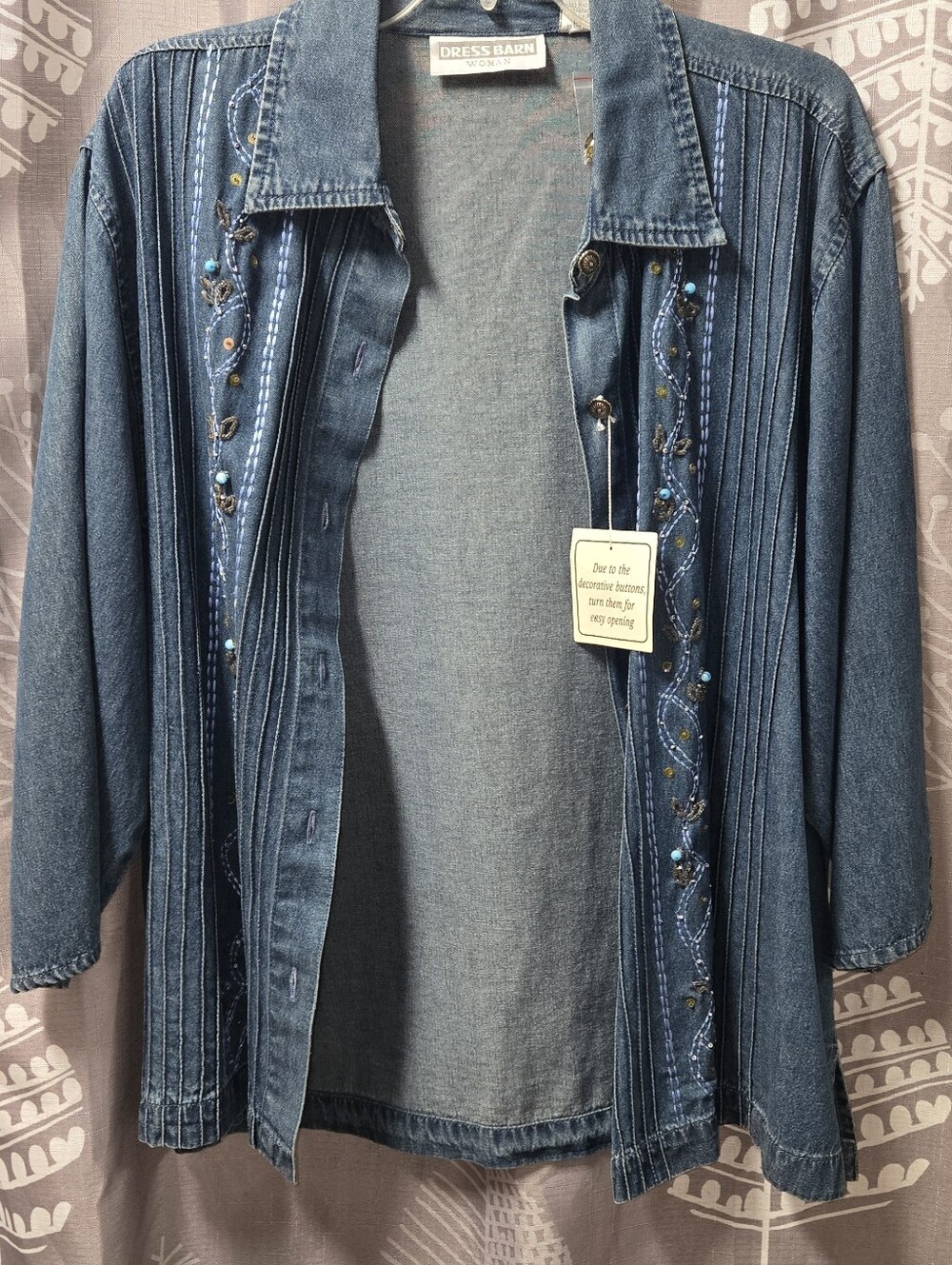 Dress Barn Women’s Denim Shirt  with Decorative Buttons and Detail.